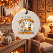 Retro Fall O Ween Ghost Ornament with Vintage Design Glass Ornament - Material: Circle Ceramic Ornament