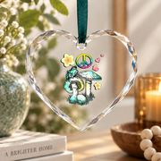 Retro Frog Hippie Peace Love Flower Design Glass Ornament - Material: Heart Glass Ornament