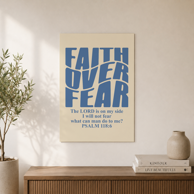 Retro Groovy Christian Wall Art, Faith Over Fear Psalm Poster - Format: Unframed Paper Poster