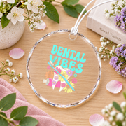 Retro Groovy Dental Vibes Dentist Hygienist Gift Glass Ornament - Material: Circle Glass Ornament