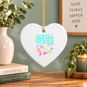 Retro Groovy Dental Vibes Dentist Hygienist Gift Glass Ornament - Material: Heart Ceramic Ornament