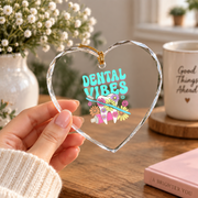 Retro Groovy Dental Vibes Dentist Hygienist Gift Glass Ornament - Material: Heart Glass Ornament
