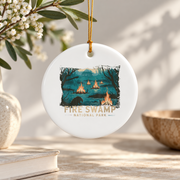 Retro National Park Camping Mountain Ceramic Ornament - Material: Circle Ceramic Ornament