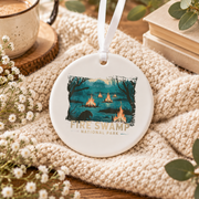 Retro National Park Camping Mountain Ceramic Ornament - Material: Circle Ceramic Ornament