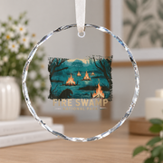 Retro National Park Camping Mountain Ceramic Ornament - Material: Circle Glass Ornament