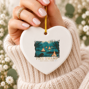 Retro National Park Camping Mountain Ceramic Ornament - Material: Heart Ceramic Ornament