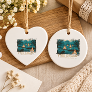 Retro National Park Camping Mountain Ceramic Ornament - Material: Heart Ceramic Ornament