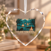 Retro National Park Camping Mountain Ceramic Ornament - Material: Heart Glass Ornament