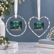 Retro National Park Camping Mountain Ceramic Ornament - Material: Heart Glass Ornament