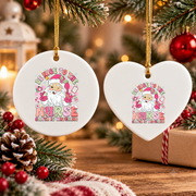 Retro Nurse Santa Christmas Glass Ornament - Material: Heart Ceramic Ornament