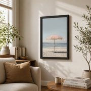 Retro Pink Beach Umbrella Wall Art Summer Coastal Poster Seaside Home Decor Poster Unframed - Format: Black Framed Poster