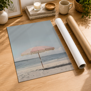 Retro Pink Beach Umbrella Wall Art Summer Coastal Poster Seaside Home Decor Poster Unframed - Format: Rolled Canvas