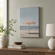 Retro Pink Beach Umbrella Wall Art Summer Coastal Poster Seaside Home Decor Poster Unframed - Format: Stretched Canvas