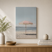 Retro Pink Beach Umbrella Wall Art Summer Coastal Poster Seaside Home Decor Poster Unframed - Format: Stretched Canvas