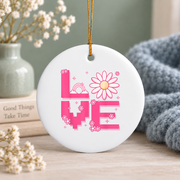 Retro Pixel Art Hippie Daisy Flower Glass Ornament - Material: Circle Ceramic Ornament