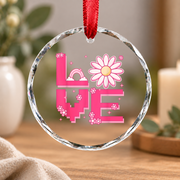 Retro Pixel Art Hippie Daisy Flower Glass Ornament - Material: Circle Glass Ornament