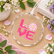 Retro Pixel Art Hippie Daisy Flower Glass Ornament - Material: Circle Glass Ornament