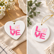 Retro Pixel Art Hippie Daisy Flower Glass Ornament - Material: Heart Ceramic Ornament