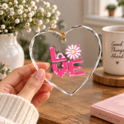 Retro Pixel Art Hippie Daisy Flower Glass Ornament - Material: Heart Glass Ornament