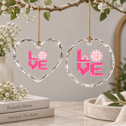 Retro Pixel Art Hippie Daisy Flower Glass Ornament - Material: Heart Glass Ornament