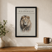 Revelation 5:5 Lion Of Judah Christian Wall Art, Watercolor Scripture Poster - Format: Black Framed Poster