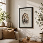 Revelation 5:5 Lion Of Judah Christian Wall Art, Watercolor Scripture Poster - Format: Black Framed Poster