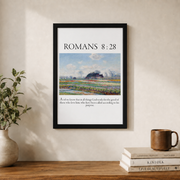 Romans 8:28 Christian Wall Art, Bible Verse Typography Faith Poster - Format: Black Framed Poster