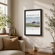 Romans 8:28 Christian Wall Art, Bible Verse Typography Faith Poster - Format: Black Framed Poster