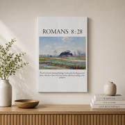 Romans 8:28 Christian Wall Art, Bible Verse Typography Faith Poster - Format: Stretched Canvas