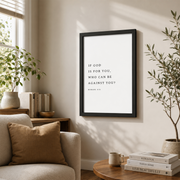 Romans 8:31 Christian Wall Art, Minimalist Scripture Quote Poster - Format: Black Framed Poster