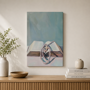 Rosary And Bible Catholic Wall Art, Christian Faith Scripture Poster - Format: Stretched Canvas