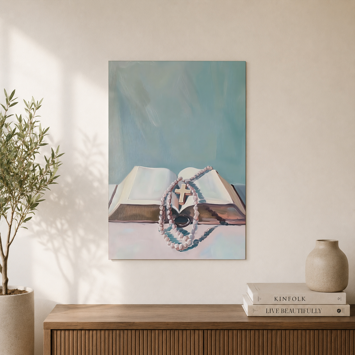 Rosary And Bible Catholic Wall Art, Christian Faith Scripture Poster - Format: Unframed Paper Poster