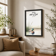 Rustic Mallard Bible Verse Wall Art Set, Christian Nature Nursery Posters - Format: Black Framed Poster