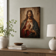 Sacred Heart Of Jesus Christian Wall Art, Antique Divine Light Portrait Poster - Format: Stretched Canvas