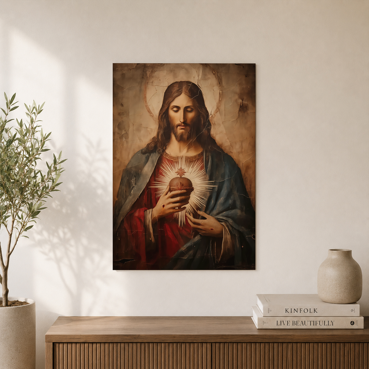 Sacred Heart Of Jesus Christian Wall Art, Antique Divine Light Portrait Poster - Format: Unframed Paper Poster