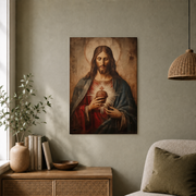 Sacred Heart Of Jesus Christian Wall Art, Antique Divine Light Portrait Poster - Format: Unframed Paper Poster