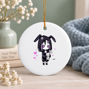 Sad Kawaii Bunny Creepy Emo Goth Cute Glass Ornament - Material: Circle Ceramic Ornament