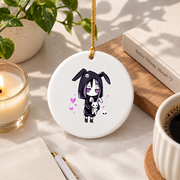 Sad Kawaii Bunny Creepy Emo Goth Cute Glass Ornament - Material: Circle Ceramic Ornament