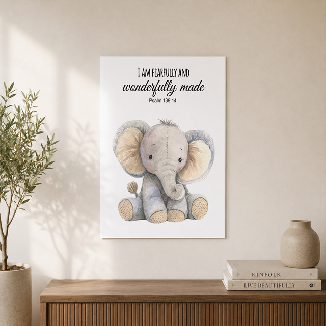 Safari Animal Christian Nursery Wall Art Set, Elephant Giraffe Lion Prints - Format: Unframed Paper Poster