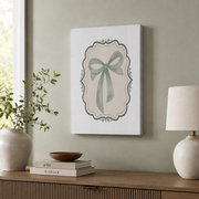 Sage Green Bow Wall Art Preppy Coquette Ribbon Poster Teen Girl Dorm Room Decor - Format: Stretched Canvas