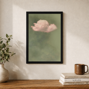 Sage Green Cloud Wall Art Blush Pink Abstract Poster Pastel Large Living Room Bedroom Decor - Format: Black Framed Poster