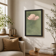 Sage Green Cloud Wall Art Blush Pink Abstract Poster Pastel Large Living Room Bedroom Decor - Format: Black Framed Poster