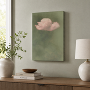 Sage Green Cloud Wall Art Blush Pink Abstract Poster Pastel Large Living Room Bedroom Decor - Format: Stretched Canvas