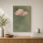 Sage Green Cloud Wall Art Blush Pink Abstract Poster Pastel Large Living Room Bedroom Decor - Format: Stretched Canvas
