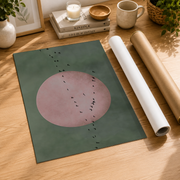 Sage Green Japandi Wall Art Flying Birds Minimalist Landscape Poster Large Living Room Pink Moon Decor - Format: Rolled Canvas