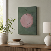 Sage Green Japandi Wall Art Flying Birds Minimalist Landscape Poster Large Living Room Pink Moon Decor - Format: Stretched Canvas