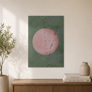 Sage Green Japandi Wall Art Flying Birds Minimalist Landscape Poster Large Living Room Pink Moon Decor - Format: Unframed Paper Poster
