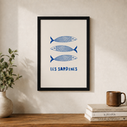 Sardines Wall Art Retro Kitchen Seafood Poster Tin Food Print Trendy Foodie Decor - Format: Black Framed Poster