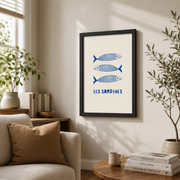 Sardines Wall Art Retro Kitchen Seafood Poster Tin Food Print Trendy Foodie Decor - Format: Black Framed Poster