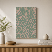 Scandi Wall Art Sage Green and Pink Poster Mid Century Modern Abstract Boho Home Decor - Format: Stretched Canvas